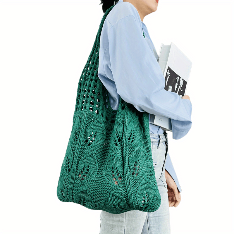 Y2k Literary Crochet Bag Women Knitted Shoulder Tote Travel Beach Shopping