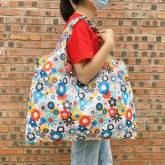 Leaf Print Nylon Tote Bag Reusable Grocery Shopping Bag