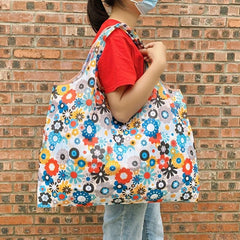 Leaf Print Nylon Tote Bag Reusable Grocery Shopping Bag