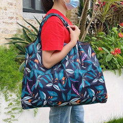 Leaf Print Nylon Tote Bag Reusable Grocery Shopping Bag
