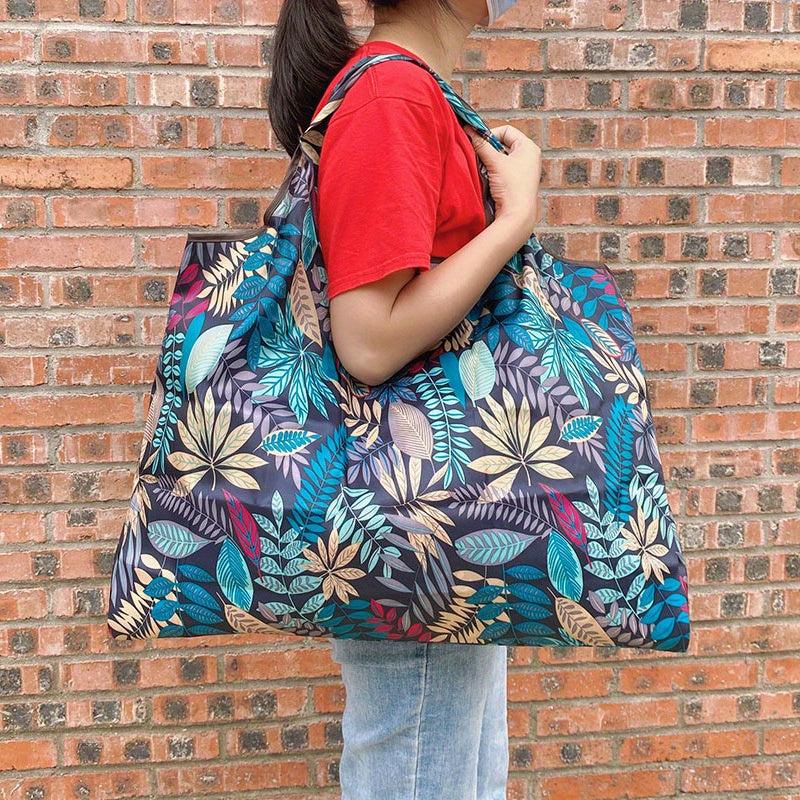 Leaf Print Nylon Tote Bag Reusable Grocery Shopping Bag