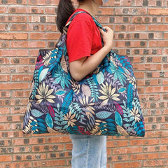 Leaf Print Nylon Tote Bag Reusable Grocery Shopping Bag