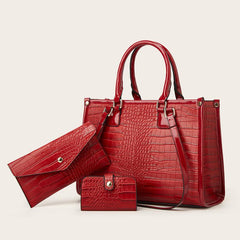Crocodile Pattern Tote Bag Faux Leather Shoulder Bag Sets