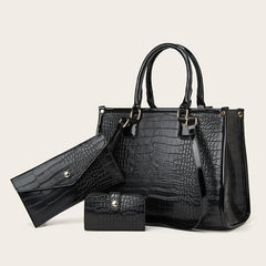 Crocodile Pattern Tote Bag Faux Leather Shoulder Bag Sets