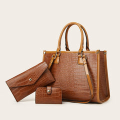 Crocodile Pattern Tote Bag Faux Leather Shoulder Bag Sets