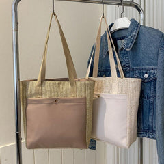 Straw Woven Summer Tote Bag Large Capacity Beach Shoulder Bag