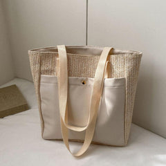 Straw Woven Summer Tote Bag Large Capacity Beach Shoulder Bag