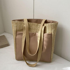 Straw Woven Summer Tote Bag Large Capacity Beach Shoulder Bag