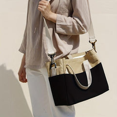 Contrast Canvas Tote Bag Large Capacity Crossbody Bag Pockets