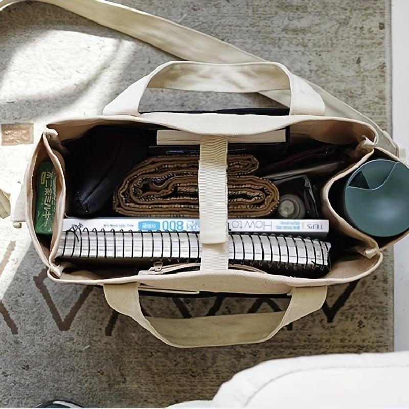Contrast Canvas Tote Bag Large Capacity Crossbody Bag Pockets