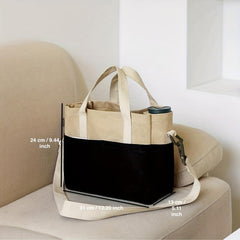 Contrast Canvas Tote Bag Large Capacity Crossbody Bag Pockets