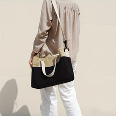 Contrast Canvas Tote Bag Large Capacity Crossbody Bag Pockets
