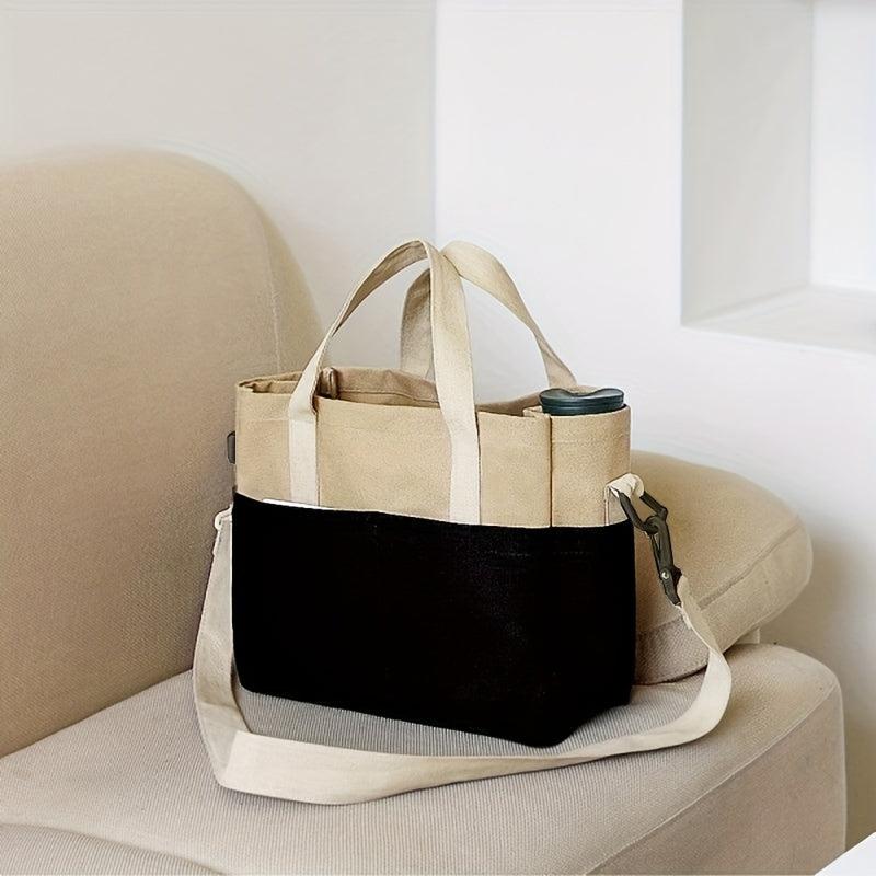 Contrast Canvas Tote Bag Large Capacity Crossbody Bag Pockets