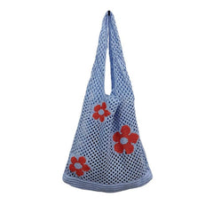 Flower Print Crochet Shoulder Bag Casual Shopper Bag
