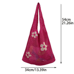 Flower Print Crochet Shoulder Bag Casual Shopper Bag