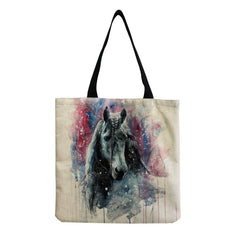 Horse Print Canvas Bag Foldable Lightweight Shoulder Bag