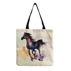 Horse Print Canvas Bag Foldable Lightweight Shoulder Bag