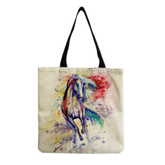 Horse Print Canvas Bag Foldable Lightweight Shoulder Bag
