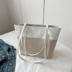Straw Woven Shoulder Tote Bag Textured Handbag Women's Beach Bag