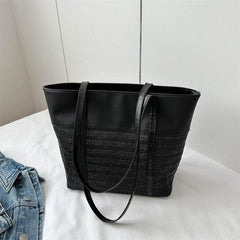 Straw Woven Shoulder Tote Bag Textured Handbag Women's Beach Bag