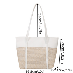 Straw Woven Shoulder Tote Bag Textured Handbag Women's Beach Bag