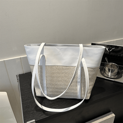 Straw Woven Shoulder Tote Bag Textured Handbag Women's Beach Bag