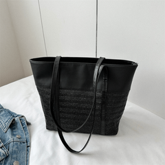 Straw Woven Shoulder Tote Bag Textured Handbag Women's Beach Bag