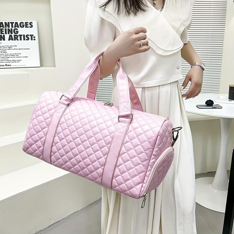 Quilted Detail Sports Handbag Storage Bag Solid Duffle Bag