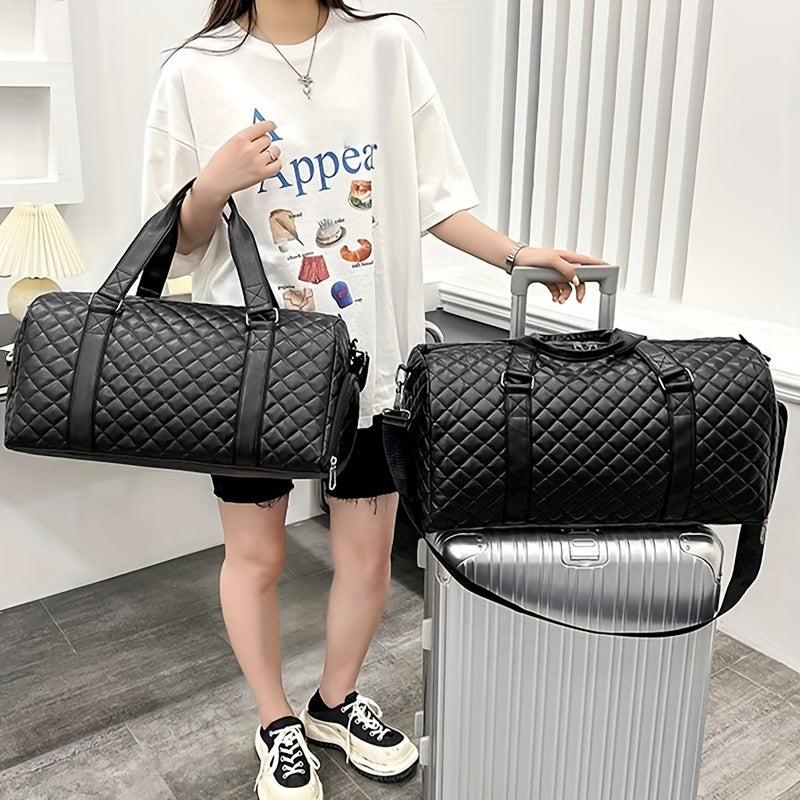 Quilted Detail Sports Handbag Storage Bag Solid Duffle Bag