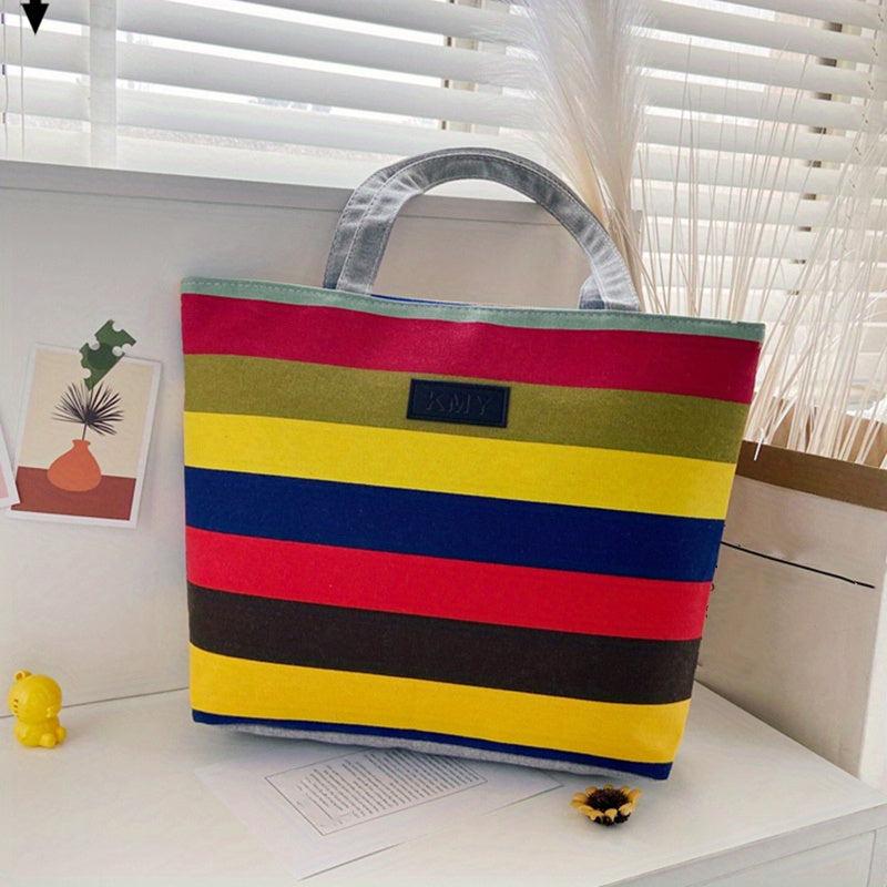 Striped Canvas Shoulder Bag Casual Shopping Tote Bag for Women