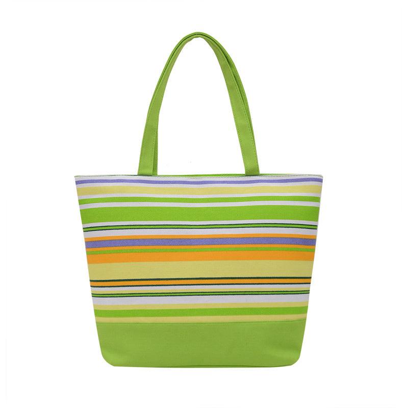 Striped Canvas Shoulder Bag Casual Shopping Tote Bag for Women