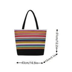 Striped Canvas Shoulder Bag Casual Shopping Tote Bag for Women
