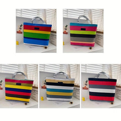 Striped Canvas Shoulder Bag Casual Shopping Tote Bag for Women