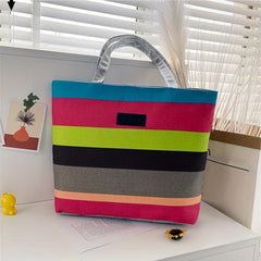 Striped Canvas Shoulder Bag Casual Shopping Tote Bag for Women