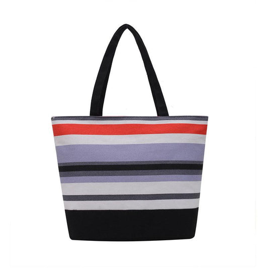 Striped Canvas Shoulder Bag Casual Shopping Tote Bag for Women