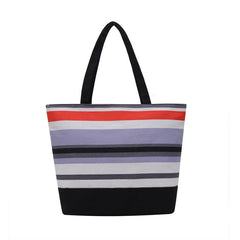 Striped Canvas Shoulder Bag Casual Shopping Tote Bag for Women