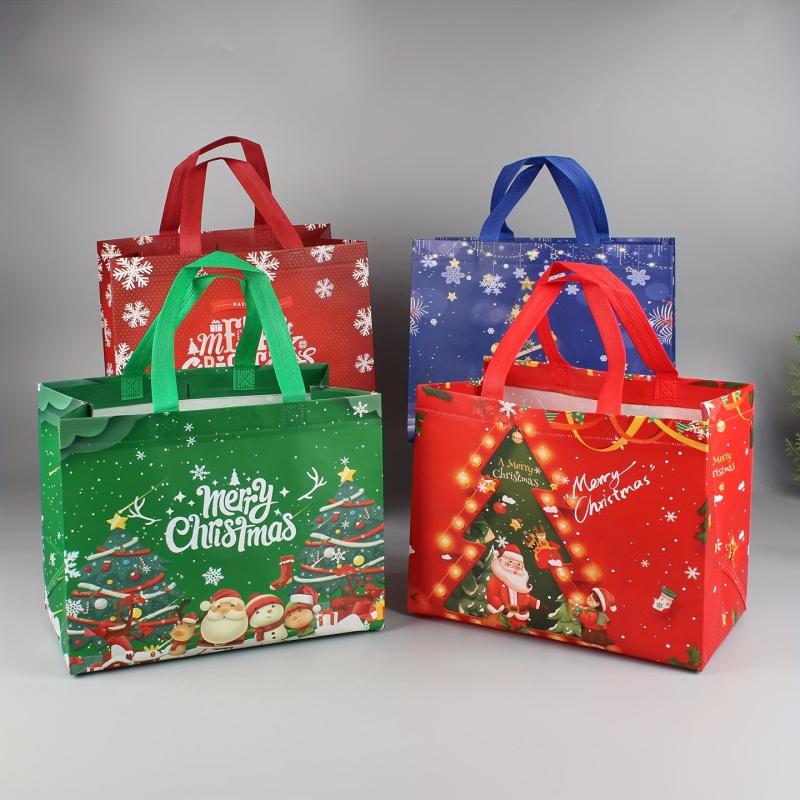 4 PCS Large Christmas Gift Bags Tote Non Woven Multifunctional Bags