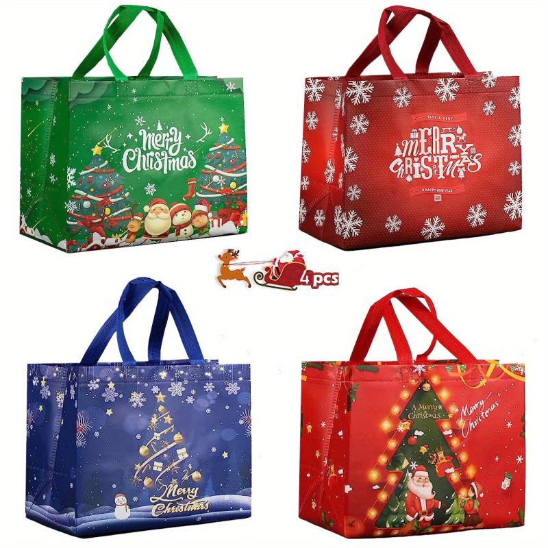 4 PCS Large Christmas Gift Bags Tote Non Woven Multifunctional Bags