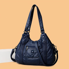 Vintage Faux Leather Hobo Bag With Pockets Women's Handbag