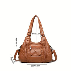 Vintage Faux Leather Hobo Bag With Pockets Women's Handbag