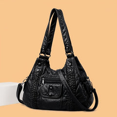 Vintage Faux Leather Hobo Bag With Pockets Women's Handbag