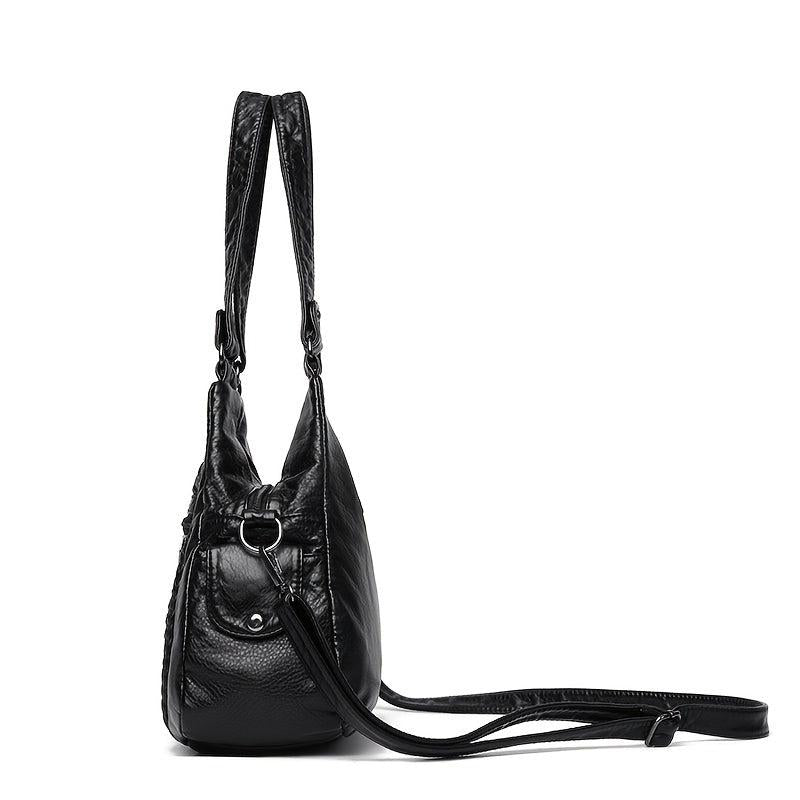 Vintage Faux Leather Hobo Bag With Pockets Women's Handbag