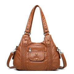 Vintage Faux Leather Hobo Bag With Pockets Women's Handbag