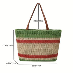 Striped Woven Summer Beach Bag Boho Style Handbag For Travel