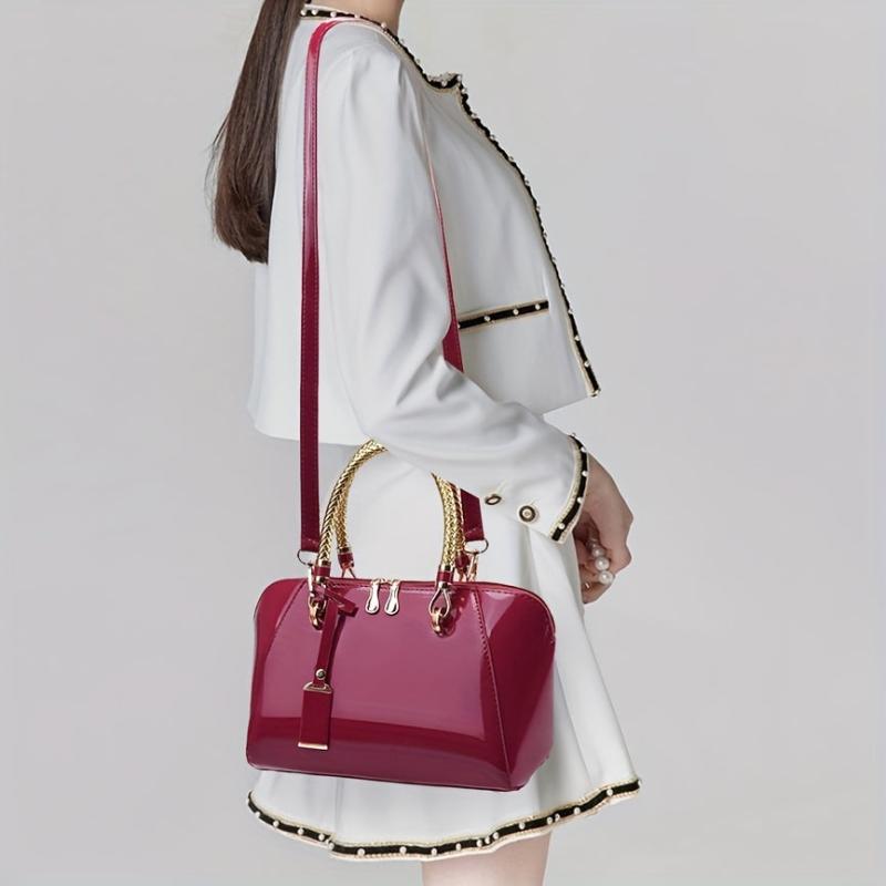 Glossy Crossbody Bag Work Purse Patent Leather Handbag Women