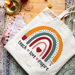 Colorful Pattern Canvas Shoulder Bag Lightweight Shopper Bag