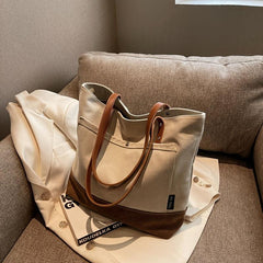 Large Capacity Canvas Tote Bag with Zipper - Work & Shopping