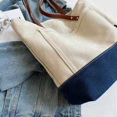 Large Capacity Canvas Tote Bag with Zipper - Work & Shopping