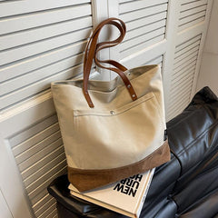 Large Capacity Canvas Tote Bag with Zipper - Work & Shopping