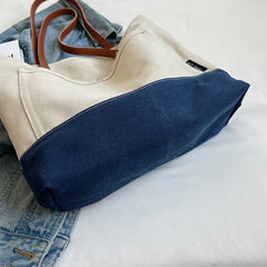 Large Capacity Canvas Tote Bag with Zipper - Work & Shopping
